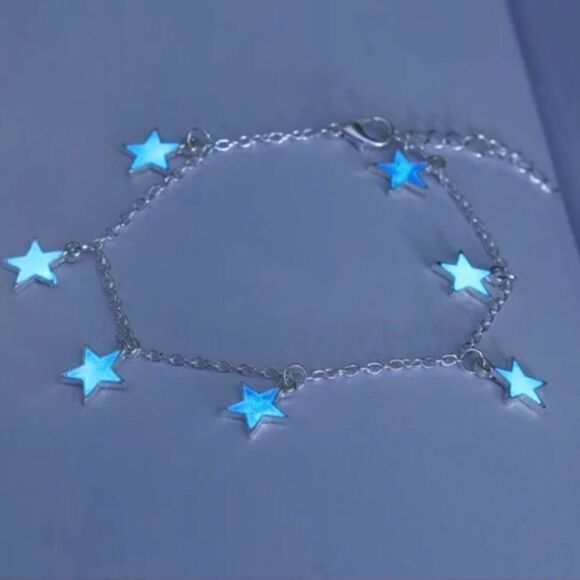 Glow in the Dark Silver Celestial Stars Charming Anklet Bracelet NEW - Picture 4 of 4